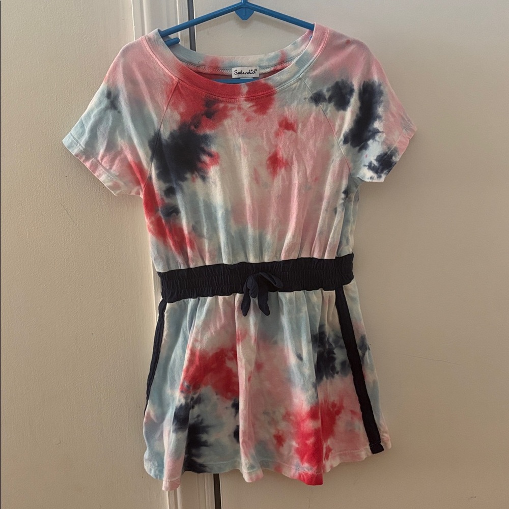 Splendid Red and Blue Tie Dyed Casual Little Girl Short-Sleeved Dress Size 4-5